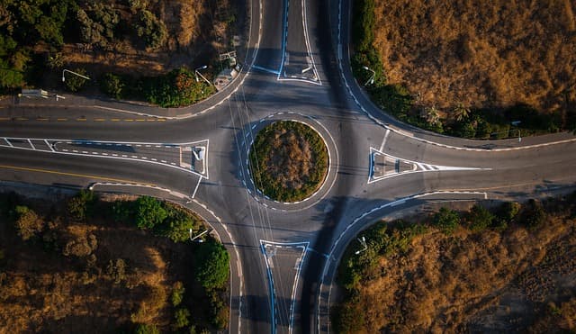aerial view roundabout, roundabout, street