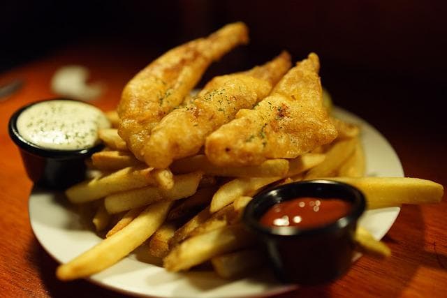 fish and chips, french fries, tartar